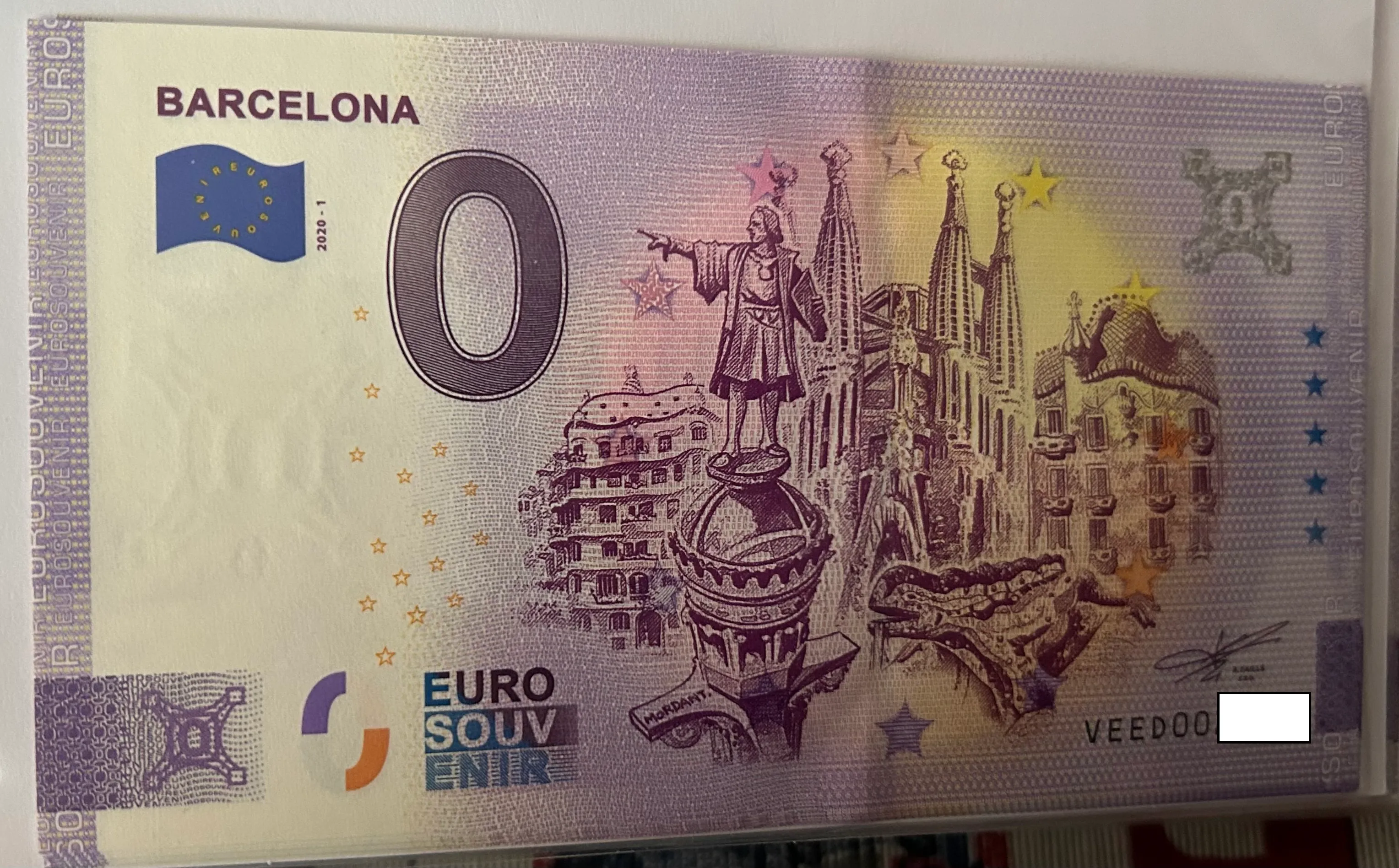 BILLETE 0 EURO ESPAÑA VEED 2020-1  BARCELONA